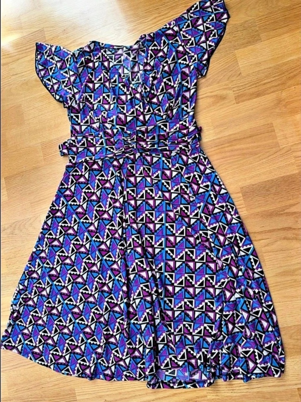 Geometric Mini Dress in Purple & Blue Like New